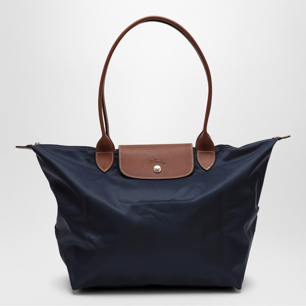 Longcamp Navy and Brown Women's Tote Bag - Classic Everyday Shoulder Bag